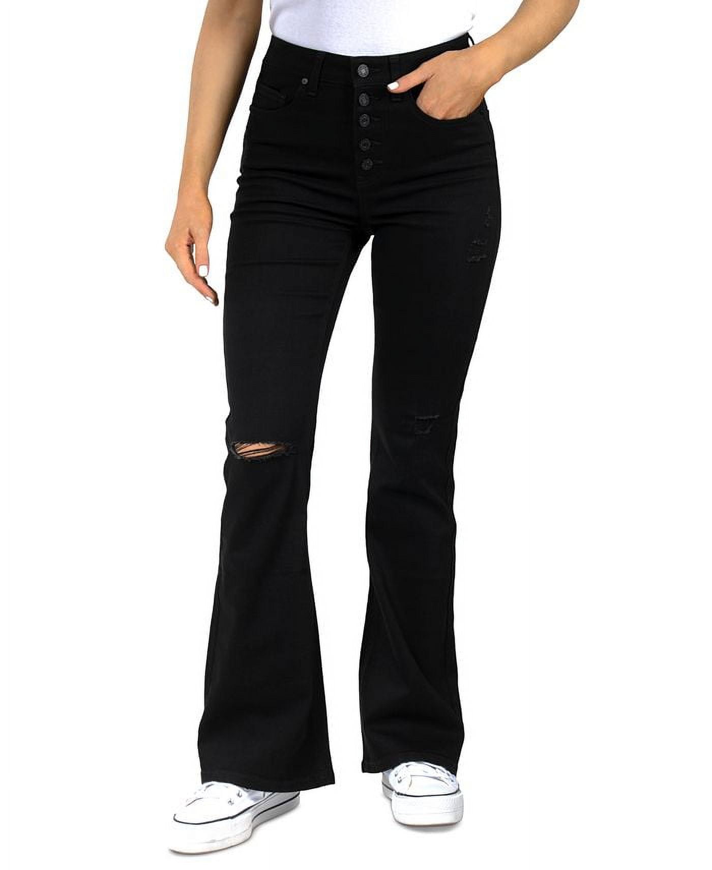 Indigo Rein BLACK Women's Juniors' Ripped Hi Rise Flare-Leg Jeans