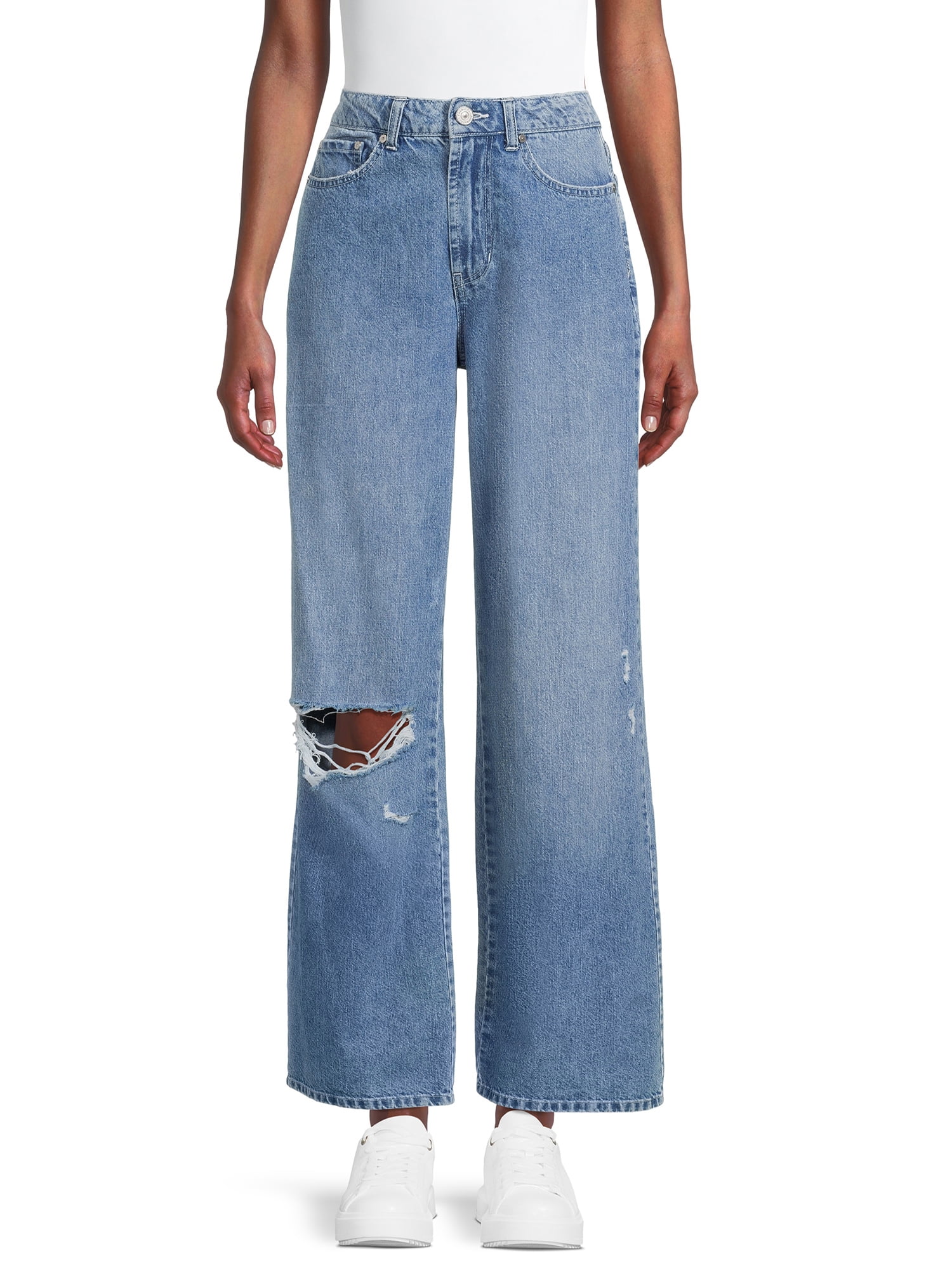 【WONDER WONDER】Myrtle Indigo Raw Edge Denim Long Wide PT Indigo Rein Junior's Extra Long Skater Jeans - Walmart.com