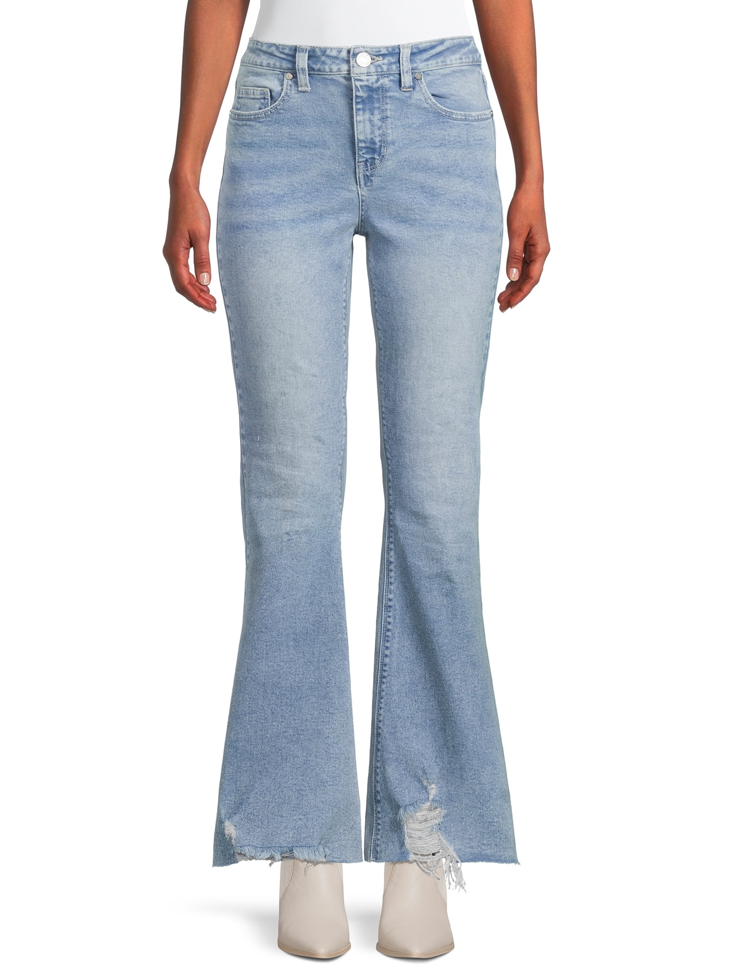 Vibrant Women's Juniors High Rise Button Fly Flare Jeans : :  Clothing, Shoes & Accessories