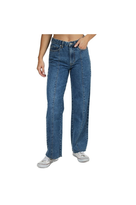 Juniors' Cotton Front-Seam Jeans Dark Blue Flare Wide B4HP (11)