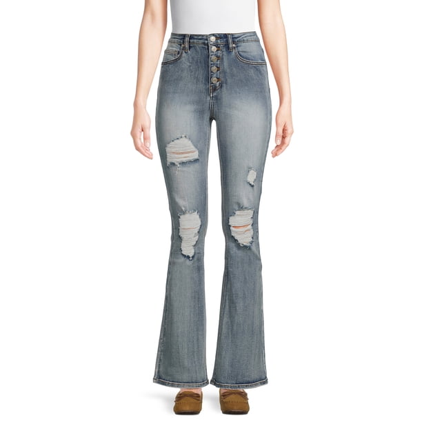 Indigo Rein Juniors High Rise Button Flare Jeans Walmart