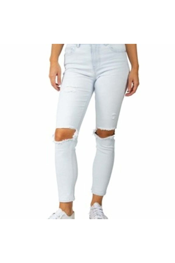 Juniors High Rise Distressed-Knee Skinny Jeans- Light Blue Size 28 0
