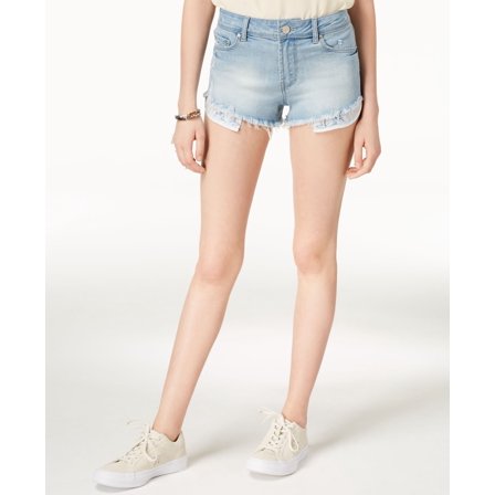 Indigo Rein Juniors Ripped Exposed Pocket Denim Shorts Light Blue 15
