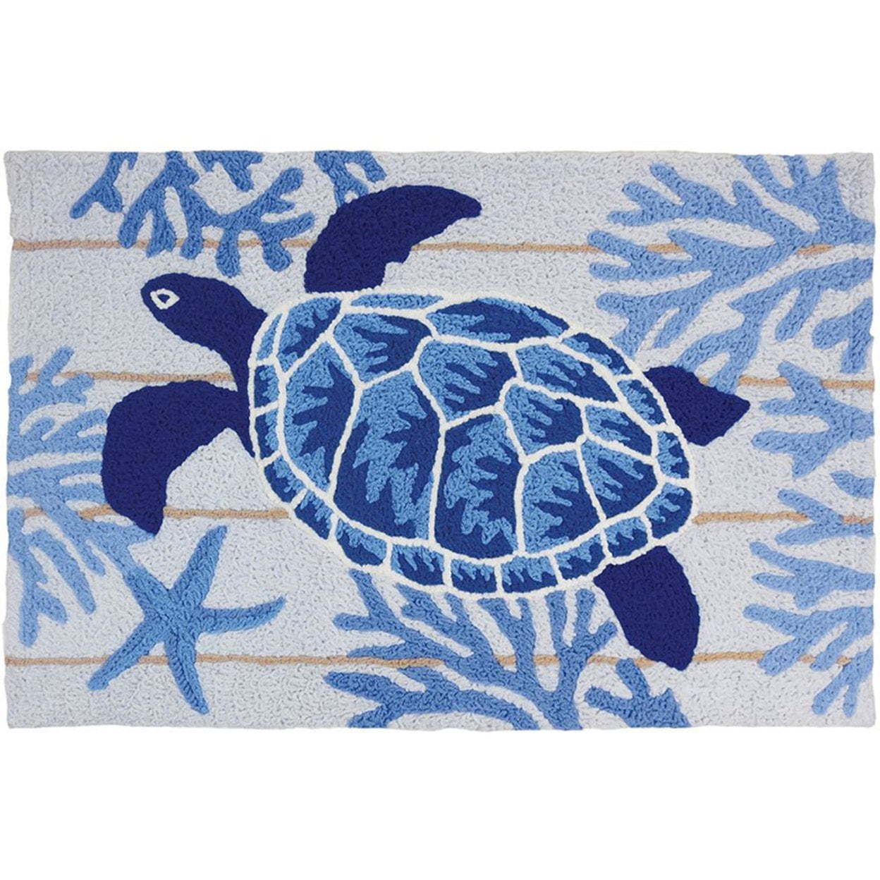 Blue and White Synthetic Coastal Rectangular Rug 20" x 30"