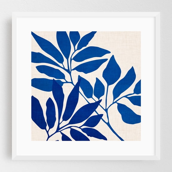 Indigo Shadow Dancer - Painting Botanical Nature Minimalist Abstract Modern Art Floral White Framed Wall Art Print 20 x 20 inches