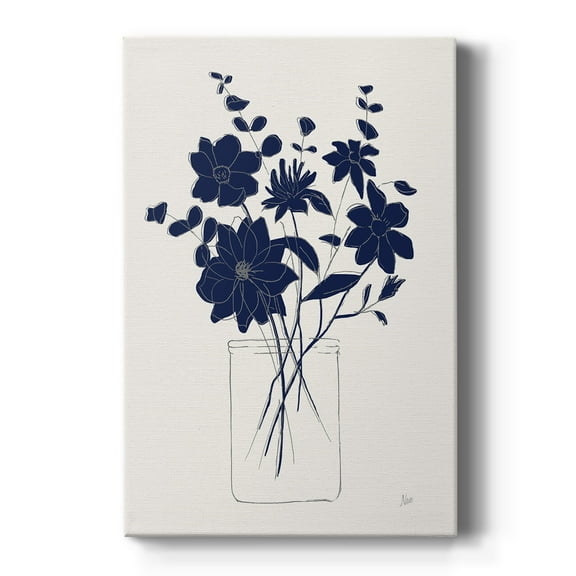 Indigo Sketch Bouquet II Premium Gallery Wrapped Canvas - Ready to Hang