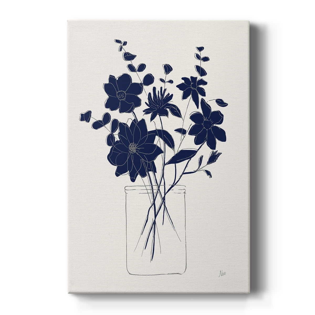 Indigo Sketch Bouquet II Premium Gallery Wrapped Canvas - Ready to Hang