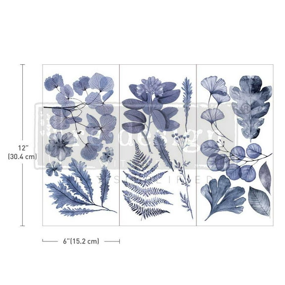 Indigo - Small Transfers 6"x12" 3 Sheets Rub on Transfers for Furniture Vintage Rub on Transfers Stickers for Crafts Classic Spring Summer Autumn Flowers Decoration Transfers