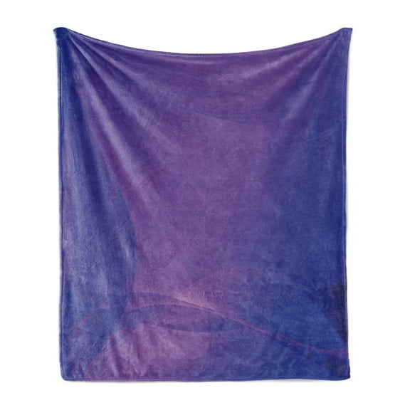 Indigo Soft Flannel Fleece Throw Blanket, Abstract Modern Geometrical Design with Wavy Ombre Detail Image Artwork, Cozy Plush for Indoor and Outdoor Use, 50" x 70", Purple and Dark Blue, by Ambesonne