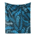 thumbnail image 1 of Indigo Soft Flannel Fleece Throw Blanket, Dark Green Backdrop Floral Swirl Leaves Branches Details Image, Cozy Plush for Indoor and Outdoor Use, 50" x 60", Turquoise Pale Blue, by Ambesonne, 1 of 6