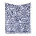thumbnail image 1 of Indigo Soft Flannel Fleece Throw Blanket, Mandala Pattern Little Blooms with Hearts Russian Style Pattern Print, Cozy Plush for Indoor and Outdoor Use, 50" x 70", Indigo and White, by Ambesonne, 1 of 5