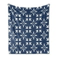 thumbnail image 1 of Indigo Soft Flannel Fleece Throw Blanket, Modern Design Floral Image Leaves Rose Petals Inspired Design Art Print, Cozy Plush for Indoor and Outdoor Use, 70" x 90", Navy Blue and White, by Ambesonne, 1 of 6
