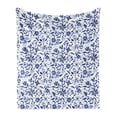 thumbnail image 1 of Indigo Soft Flannel Fleece Throw Blanket, Modern Minimalist Spring Time Flowers Swirls Leaves Image, Cozy Plush for Indoor and Outdoor Use, 60" x 80", Pale Blue Navy Blue, by Ambesonne, 1 of 5