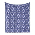 thumbnail image 1 of Indigo Soft Flannel Fleece Throw Blanket, Oriental Design with Flower Leaves Rectangular Shaped Image, Cozy Plush for Indoor and Outdoor Use, 50" x 70", Dark Blue Sky Blue, by Ambesonne, 1 of 5