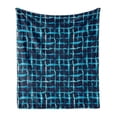 thumbnail image 1 of Indigo Soft Flannel Fleece Throw Blanket, Watercolor Print Geometric Squares Lines Aqua Pool Inspired Design, Cozy Plush for Indoor and Outdoor Use, 60" x 80", Navy Blue Sky Blue, by Ambesonne, 1 of 6