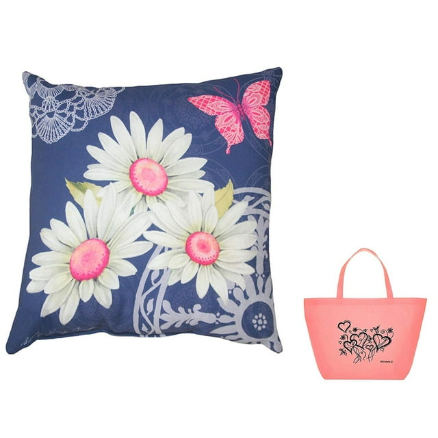 Indigo Spring Floral Indoor/Outdoor Pillow & Tote 2 Piece Gift Set