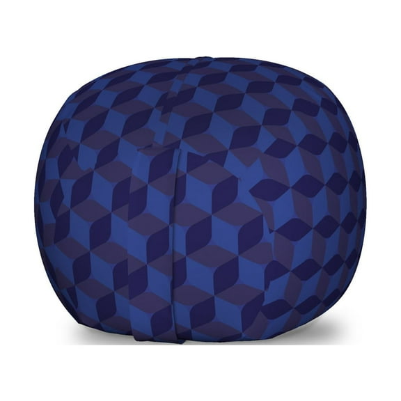 Indigo Storage Toy Bag Chair, 3D Print Like Geometrical Futuristic Inspired Shadow Boxes Cubes Image Print, Stuffed Animal Organizer Washable Bag, Small Size, Dark Blue and Blue, by Ambesonne