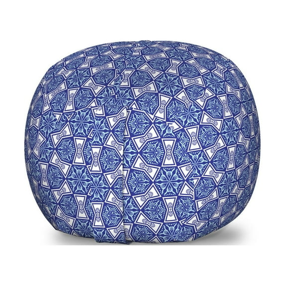 Indigo Storage Toy Bag Chair, Oriental Design with Flower Leaves Rectangular Shaped Image, Stuffed Animal Organizer Washable Bag, Large Size, Dark Blue Sky Blue, by Ambesonne