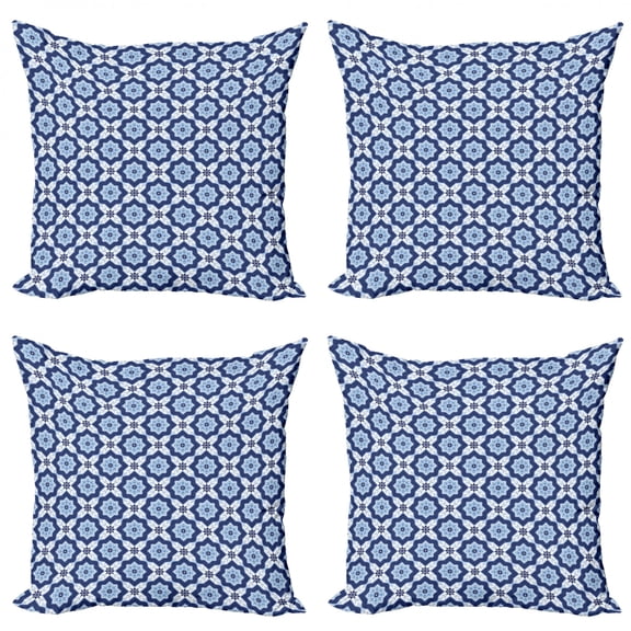 Ambesonne Moroccan Throw Pillow Cover 4 Pack, Floral Detail, 20", Turquoise Dark Blue