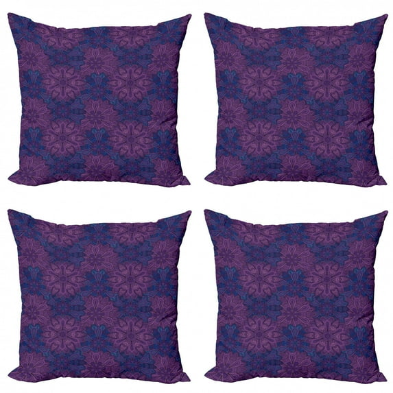 Ambesonne Ethnic Throw Pillow Cover 4 Pack, Paisley Flower, 18", Dark Blue Purple