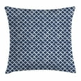 thumbnail image 1 of Indigo Throw Pillow Cushion Cover, Hand Drawn Sketchy Like Zig Zag Inner Design with Rectangular Shapes, Decorative Square Accent Pillow Case, 16 X 16 Inches, Petrol Blue and White, by Ambesonne, 1 of 2