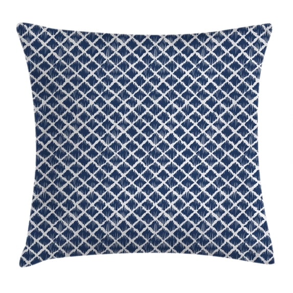 Indigo Throw Pillow Cushion Cover, Hand Drawn Sketchy Like Zig Zag Inner Design with Rectangular Shapes, Decorative Square Accent Pillow Case, 16 X 16 Inches, Petrol Blue and White, by Ambesonne