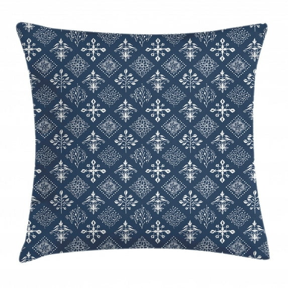 Indigo Throw Pillow Cushion Cover, Mediterranean Floral Leaf Swirl Detailed Rectangular Armor Design Image, Decorative Square Accent Pillow Case, 20 X 20 Inches, Navy Blue and White, by Ambesonne