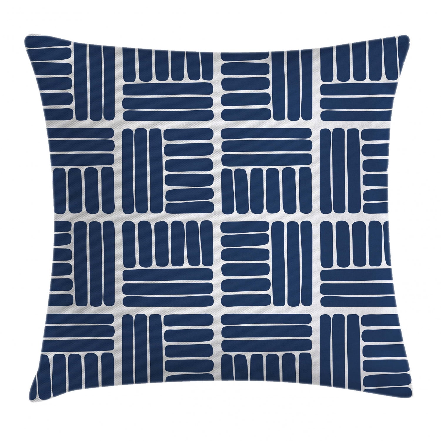 Indigo Throw Pillow Cushion Cover, Modern Stripes in Squares Shape