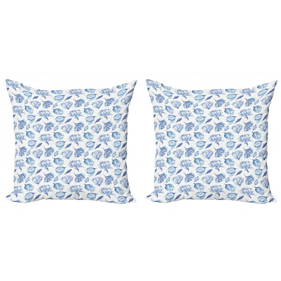 Ambesonne Spring Throw Pillow Cover 2 Pack, Watercolor Roses Buds, 24", Pale Blue and White