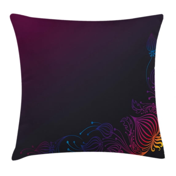 Indigo Throw Pillow Cushion Cover, Rainbow Colored Image with Dark Black Purple Ombre Backdrop Flower Like Swirls Art, Decorative Square Accent Pillow Case, 20 X 20 Inches, Multicolor, by Ambesonne