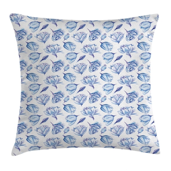 Indigo Throw Pillow Cushion Cover, Summer Theme Watercolor Blurry Hand Drawn Buds Flowers Roses Seem Image, Decorative Square Accent Pillow Case, 20 X 20 Inches, Light Blue and White, by Ambesonne