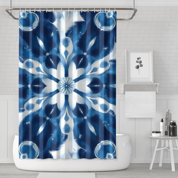 Indigo Tie Dye Floral Mandala Shower Curtain 72"x72" ,Bathroom Decorative Shower Curtains Set with 12 Hooks,Modern Waterproof Washable Shower Curtain