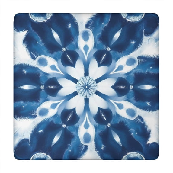 Indigo Tie Dye Floral Mandala Square Fitted Tablecloth with Elastic Edge,Square Table Cover,Washable Elastic Table Cover for Home Kitchen Party Decor 34"x34"