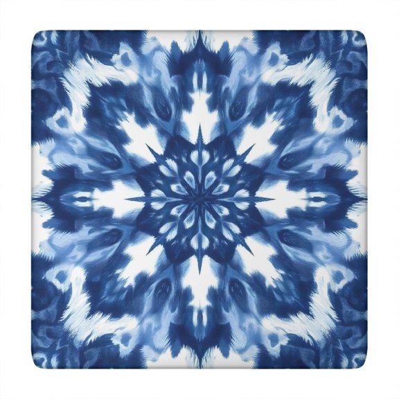 Indigo Tie Dye Snowflake Square Fitted Tablecloth with Elastic Edge,Square Table Cover,Washable Elastic Table Cover for Home Kitchen Party Decor 34"x34"