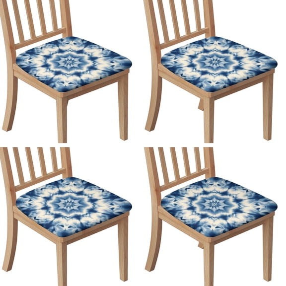 Indigo Tie Dye Star Seat Covers for Dining Room Chairs Set Of 4,Stretch Printed Washable Chair Seat Cover with Elastic Ties and Button,Removable Waterproof Couch Cushion Covers