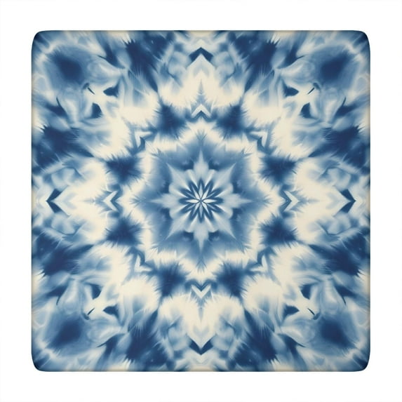 Indigo Tie Dye Star Square Fitted Tablecloth with Elastic Edge,Square Table Cover,Washable Elastic Table Cover for Home Kitchen Party Decor 34"x34"