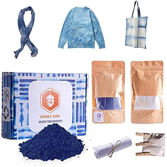 Indigo Tie Fabric Dye Kit | Natural Shibori Powder Sachet | Permanent Easy Use Textile Paint | Dyeing Shirt Clothes Dress | Painting Party Supplies DIY Art Craft Set$$Art & Craft