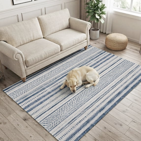 Rustic Wool Rugs Indigo Tribal Bands Area Rugs 3x5ft Boho Vintage Ethic Rustic Diamonds ...