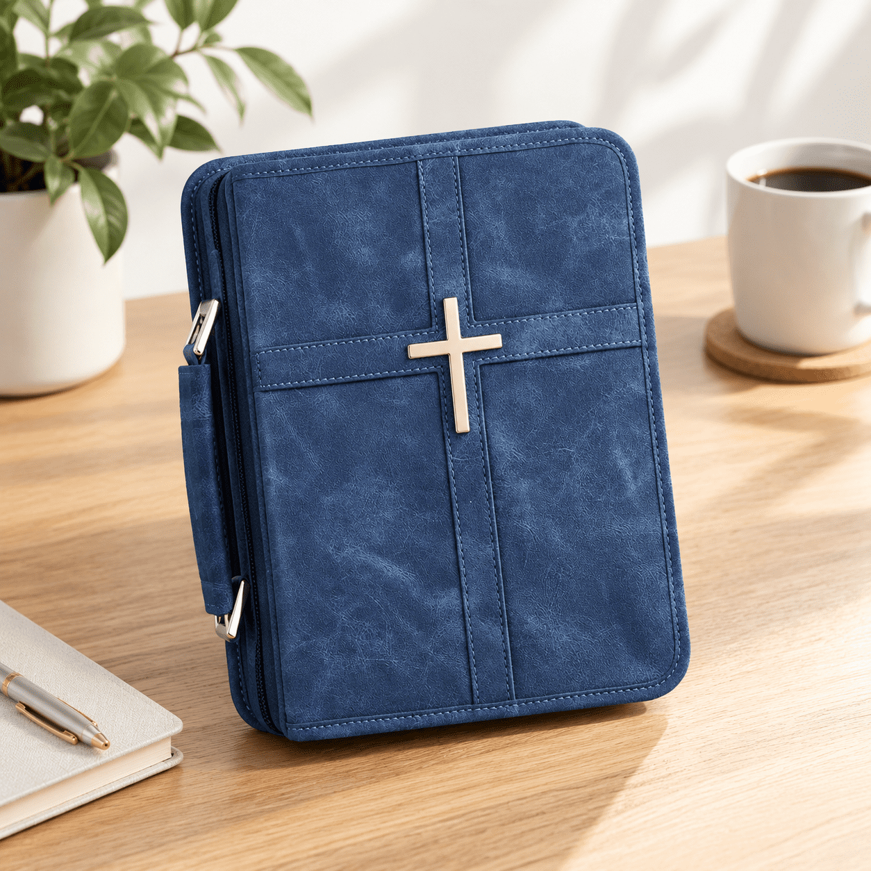 Indigo Vegan Leather Book Cover Case with Cross Design for Study and ...