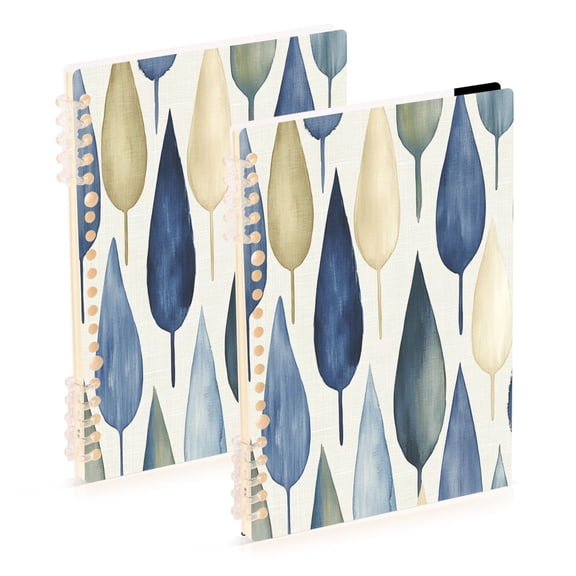 Indigo Watercolor Leaves 2-Piece A5 PP Notebooks, Adjustable Rings, 80g Paper, Diary Set