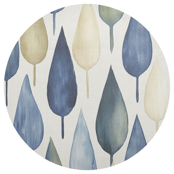 Indigo Watercolor Leaves 4-Piece 15.4in Heat-Proof PVC Plate Mats, Easy Cut and Clean for Family Use