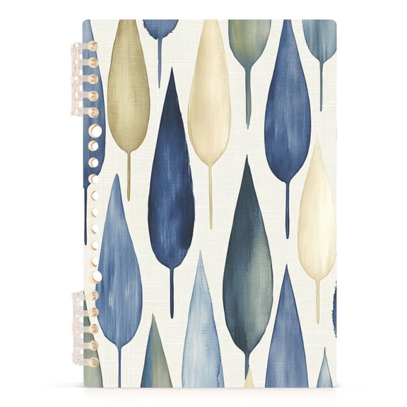 Indigo Watercolor Leaves A5 8.3x5.7in PP Notebook, Adjustable Rings, 60 Sheets, Diary or Journey Note