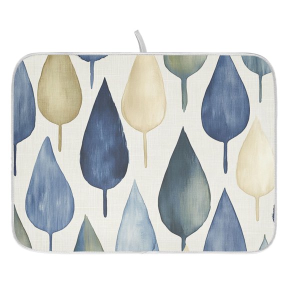 Indigo Watercolor Leaves Dish Drying Mat for Kitchen, Quick Drying Absorbent Soft Durable 16" x 18"