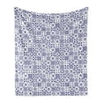 thumbnail image 1 of Indigo and White Soft Flannel Fleece Blanket, Geometric Pattern Portuguese Azulejo Design Tile Square Abstract Pattern, Cozy Plush for Indoor and Outdoor Use, 60" x 80", Indigo White, by Ambesonne, 1 of 5