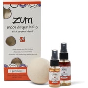 Indigo Wild Zum Laundry Dryer Balls Kit - Wool Laundry Balls for The Dryer - Essential Oil Spray - Reusable Drying Balls for Laundry - Patchouli - 3 Dryer Balls, 1 Aroma Blend