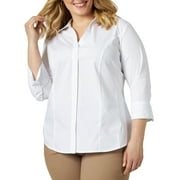 Indigo Womens Plus Bella Poplin 3/4 Sleeves Button-Down Top