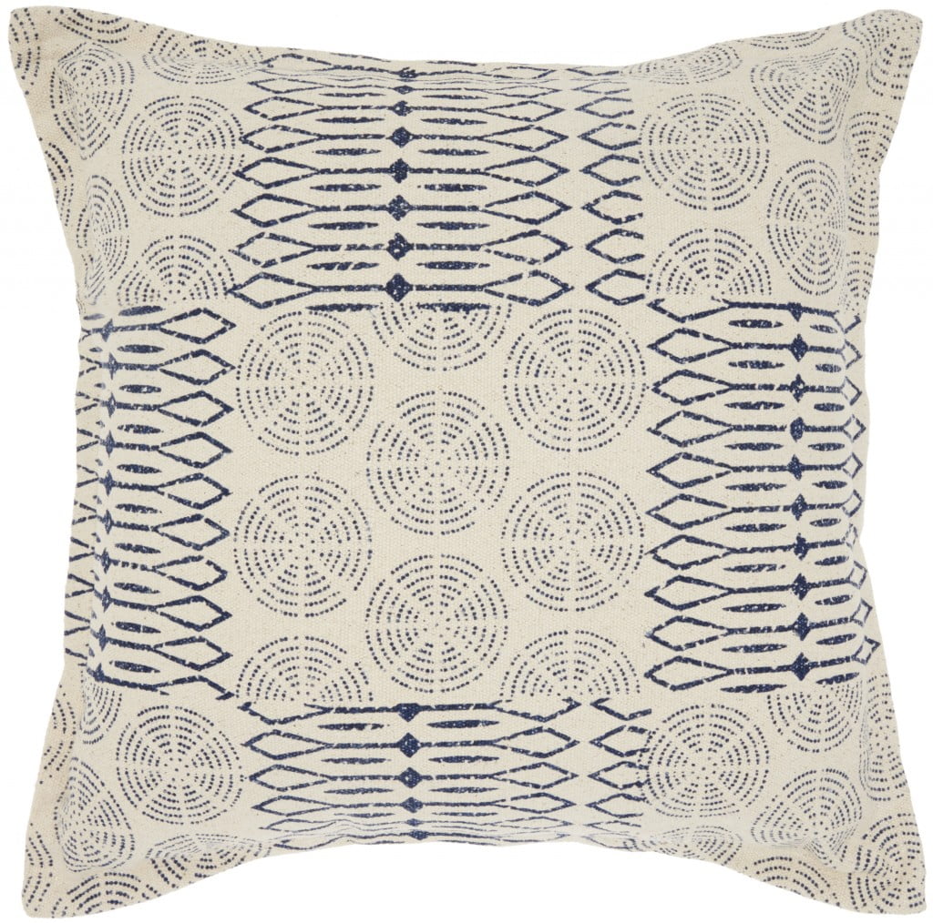 Regular Indigo and Ivory Geometric Throw Pillow