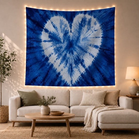 Indigo and White Heart Design Tapestry