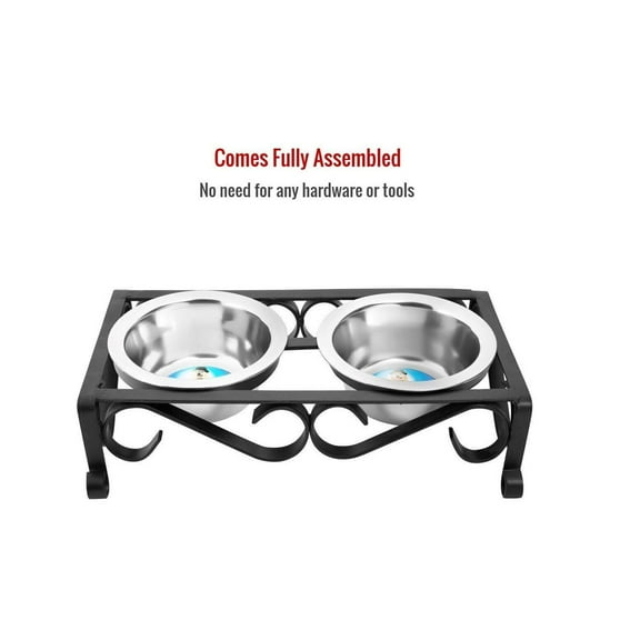 Indipets 90041 1 Pint Raised Wrought Iron Elevated Feeder, Black