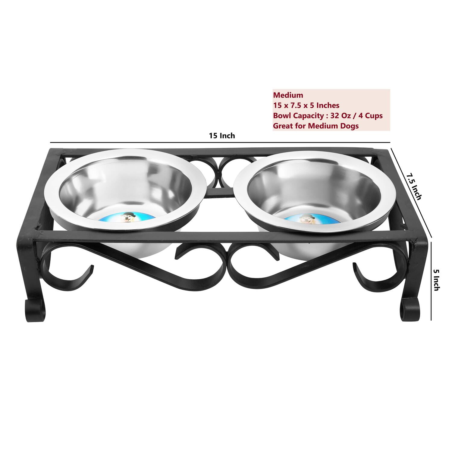 Black Stainless Steel Elevated Dog Feeder with Dual Bowls